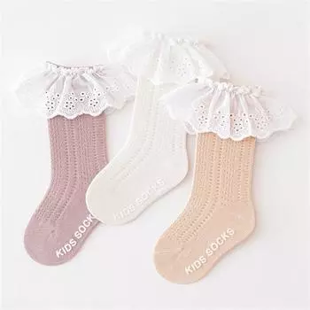 Детские носки для девочек, летние носки-тапочки для маленьких девочек, Нескользящие хлопковые кружевные детские носки принцессы для новорожденных, От 0 до 5 лет 0-1Y(S) дубильная кора