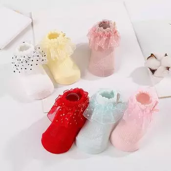 Детские носки для девочек, носки принцессы, носки с бантом и горошком, с марлевой кромкой S