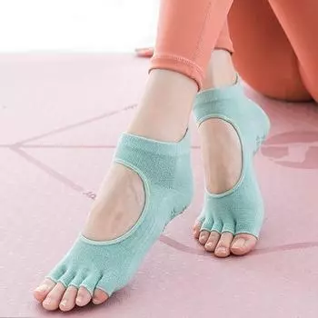 Детские носки для йоги Нескользящие Профессиональные Женские носки для пилатеса Нескользящие носки Носки с пальцами 2024 Новое поступление Носки для йоги Осень и Зима Pea green open-finger free size