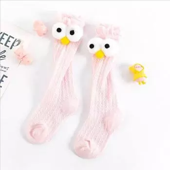 Детские носки для мальчиков и девочек, носки до колена для малышей, носки до колена для детей, мультяшные носки с большими глазами, хлопковые дышащие сетчатые кавайные носки для младенцев 0 to 3 year
