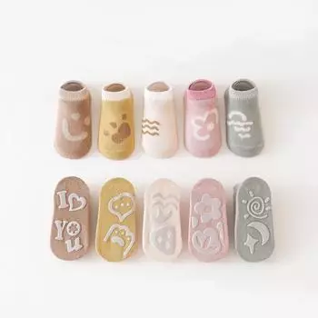 Детские носки для мальчиков и девочек от 0 до 5 лет, нескользящие хлопковые мягкие повседневные весенние детские носки с принтом, детские носки для девочек и мальчиков L серый