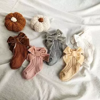 Детские носки для новорожденных, милые детские носки с бантом, детские хлопковые теплые носки для девочек и мальчиков