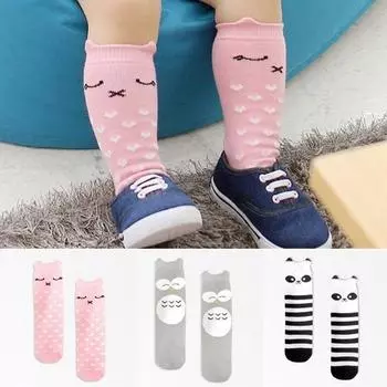 Детские носки до колена для девочек с героями мультфильмов, гетры, чулки M розовый