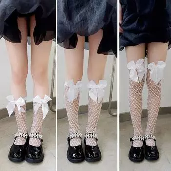 Детские носки до середины икры для девочек, кружевные гольфы в стиле Лолиты белого, черного цвета, летние сетчатые носки для девочек, аксессуары для одежды 45cm