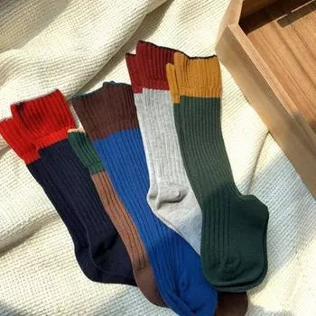 Детские носки Гольфы для маленьких мальчиков и девочек в стиле пэчворк, двойные иглы, носки без костей из чесаного хлопка, сшитые вручную S for 1-3 years old серый