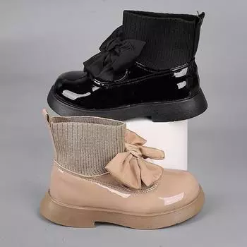 Детские носки и ботинки оптом Новые осенние и зимние ботильоны с бантом Детские ботинки CuHK Ботинки для девочек 26