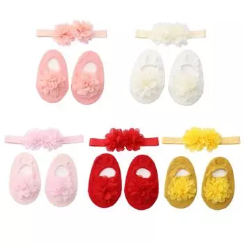 Детские носки и повязка для волос, милые цветочные носки принцессы для девочек 0-2 лет S темно-розовый