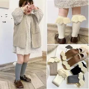 Детские носки, корейские милые гольфы с крыльями для детей, для мальчиков и девочек, весенне-осенние однотонные полосатые хлопковые детские носки до икры