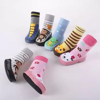 Детские носки, нескользящие носки-тапочки, обувь для маленьких девочек и мальчиков, носки, хлопковые вязаные детские носки на мягкой подошве 11cm