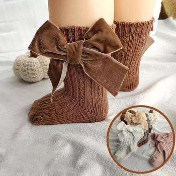 Детские носки, носки для маленьких девочек, детские носки с короткой трубкой и бантом XS