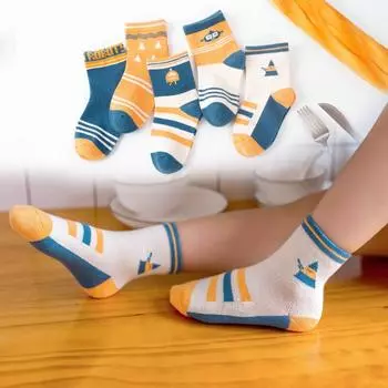 Детские носки, носки до середины икры для мальчиков и девочек, милые носки с героями мультфильмов, осень-зима, средние и большие детские студенческие хлопковые носки, 5 пар S/1-3Y