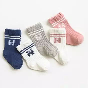Детские носки, носки с буквенным принтом для маленьких мальчиков и девочек, спортивные детские носки с короткой трубкой L