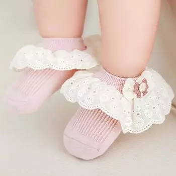 Детские носки принцессы для девочек, милые кружевные носки с бантом и оборками, дышащие носки для малышей, одежда для младенцев, аксессуары S жёлтый