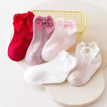 Детские носки с бантиками, милые и симпатичные однотонные детские короткие носки L