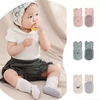 Детские носки с героями мультфильмов, весенние летние хлопковые носки для новорожденных детей, милые нескользящие носки-тапочки, носки для малышей и девочек, Sokken S бежевый