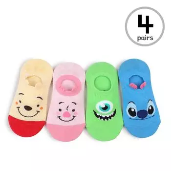 Детские носки с лицензионными персонажами DISNEY No Show (4 пары) Pooh Piglet Mike Stitch, размер S Disney-E14