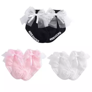 Детские носки с милыми кружевными бантиками, носки для новорожденных девочек, летние мягкие хлопковые короткие носки принцессы с рюшами для маленьких девочек S