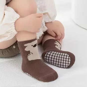 Детские носки с нескользящим милым рисунком животных для малышей, носки-тапочки с резиновой подошвой для мальчиков и девочек, весна-осень S розовый