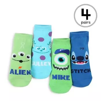 Детские носки с низким вырезом и лицензионными персонажами DISNEY (4 пары) Alien Mike Stitch Sulley, размер S Disney-H14 12cm - 15cm