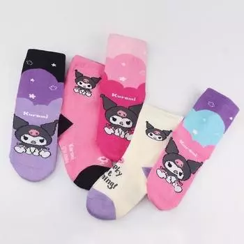 Детские носки Sanrio Kuromi Medium SAN-04, комплект из 5 предметов, популярный персонаж в Корее