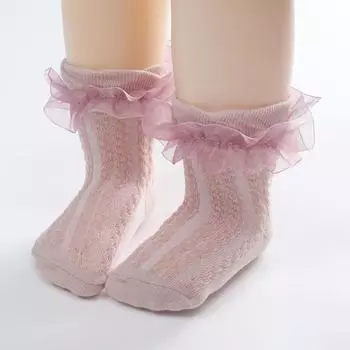 Детские носки средней длины, милые кружевные носки принцессы, дышащие детские носки S серый