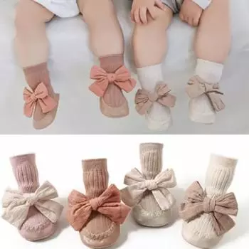 Детские носки-тапочки с бантом, мягкие, дышащие, модные, для новорожденных мальчиков и девочек, приятные для кожи вязаные носки для малышей 6-18 месяцев M(6-12 Month) синий
