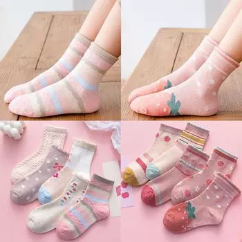 Детские носки, весенне-осенние носки до середины икры, короткие носки для девочек, кружевные носки принцессы для девочек, хлопковые носки, детские носки, 5 пар