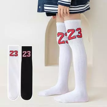 Детские носки выше колена, хлопковые осенне-зимние чулки для девочек, студенческий стиль, спортивные носки с надписью для мальчиков начальной школы 28cm