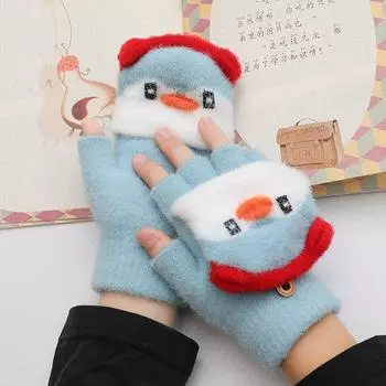 Детские новые осенне-зимние музыкальные перчатки-пингвины с полупальцами, жаккардовые, для занятий домашним заданием, без пальцев, вязаные, защищающие от холода One size