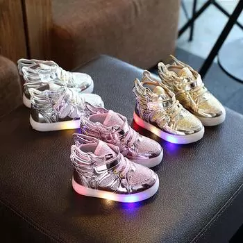 Детские новые весенне-осенние светодиодные светящиеся мигающие туфли Wing Children s Shoes Treasure Shoes Boys Girls Casual Sports Shoes 21 13CM золотой