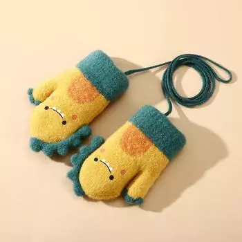 Детские новые зимние теплые и утолщенные перчатки для холода и бархата, детские вязаные перчатки с мультяшным рисунком 14*7CM