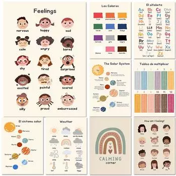 Детские образовательные плакаты и принты для малышей, настенный художественный обучающий плакат в стиле бохо, настенные панно с алфавитом для игровой комнаты, школы, домашнего декора 21x30cm