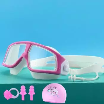 Детские очки для плавания с большой оправой и берушами, с защитой от запотевания, очки для плавания для мальчиков и девочек, очки для бассейна и пляжа, плавание