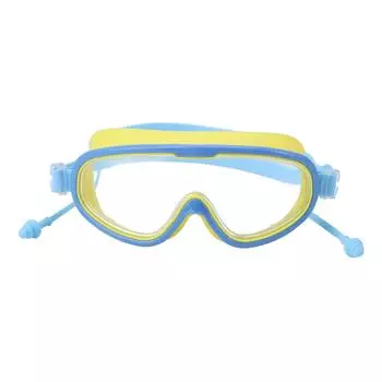 Детские очки для плавания с большой оправой, водонепроницаемые, незапотевающие, HD, принадлежности для плавания с зажимом для носа, желто-синие