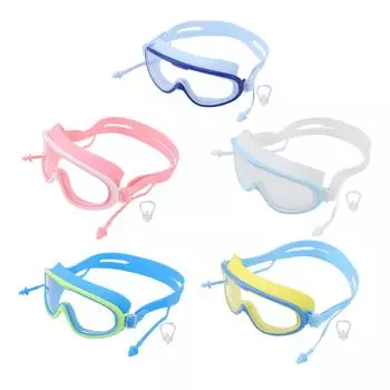 Детские очки для плавания с большой оправой, водонепроницаемые, не запотевающие, HD, принадлежности для плавания с зажимом для носа White Pink