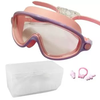 Детские очки для плавания с защитой от запотевания и ультрафиолета, герметичные очки для плавания в бассейне с зажимом для носа, беруши для мальчиков, девочек, детей от 3 до 15 лет розовый/фиолетовый