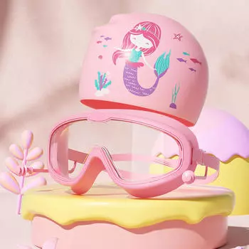 Детские очки для плавания, шапочка для плавания, очки Google для дайвинга, герметичные очки с широким обзором Pink