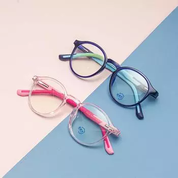 Детские очки Tr90 Anti-Blue, двухцветные, мягкие, 180-градусные, с пружинным заушником, круглая оправа, плоский свет, можно оснастить очками для близорукости 2305