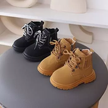 Детские одинарные ботинки, кожаные ботинки, нескользящие ботинки 21