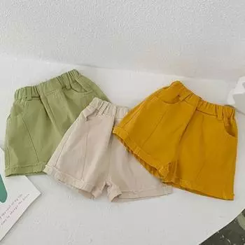 Детские однотонные хлопковые однотонные простые повседневные тонкие шорты из хлопка 80