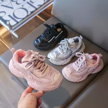 Детские однотонные кроссовки на осень для девочек с толстой подошвой, средней и большой высоты, повседневная обувь для мальчиков, красивые кроссовки для бега 26 серый