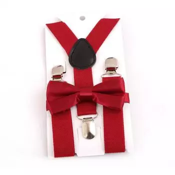 Детские однотонные подтяжки на клипсе для мальчиков и девочек, эластичные регулируемые подтяжки с милым галстуком-бабочкой One Size малиновый