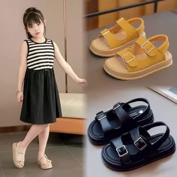 Детские однотонные полые сандалии, летняя новая пляжная обувь для девочек, нескользящая обувь на липучках для мальчиков 24 белый
