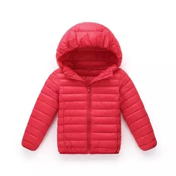 Детские однотонные пуховики Легкие тонкие теплые хлопковые куртки с капюшоном для мальчиков и девочек
