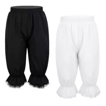 Детские однотонные шаровары для девочек, свободные брюки с кружевной отделкой, брюки с эластичным поясом, нарядное платье в викторианском стиле 3-4 Years белый