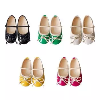 Детские однотонные туфли на плоской подошве для девочек, туфли принцессы из искусственной кожи в стиле принцессы с мягкой подошвой и бантом 27