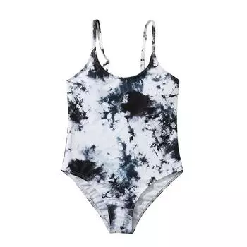 Детские окрашенные в галстуке купальники для девочек, цельные купальные костюмы для подростков, бикини с мягкой подкладкой, пляжная одежда, милые купальники принцессы с ремешками, От 8 до 12 лет 130