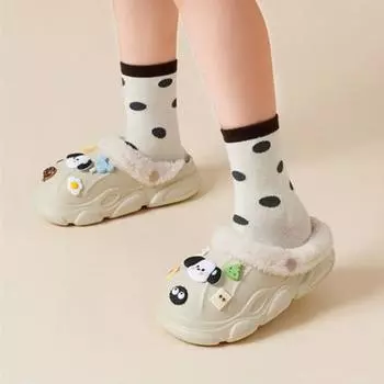 Детские осенне-зимние бархатные теплые нескользящие хлопковые тапочки 22-23 inner length 14CM хаки