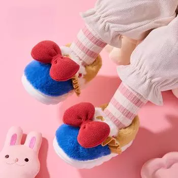 Детские осенне-зимние домашние тапочки из нескользящего мягкого хлопка с бантом в виде принцессы из мультфильма 14-15 inner length 13.5cm