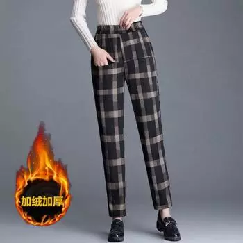 детские осенне-зимние флисовые утолщенные свободные и тонкие повседневные брюки с высокой талией женские брюки больших размеров брюки-харлан женские брюки M